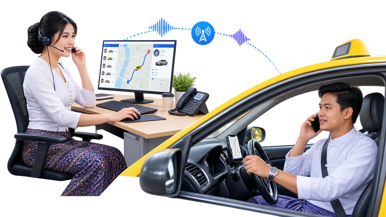 Taxi Group  နှင့်  Driver  များ ခရီးစဉ်အတွက် ညှိနှိုင်းနေသည့်ပုံ
