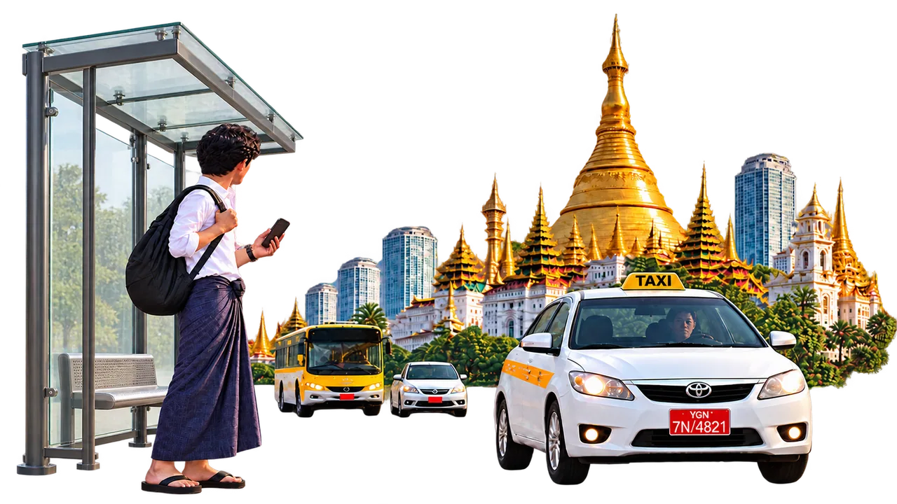 မြို့တွင်းခရီးစဉ်တစ်ခုအတွက်  Driver  နှင့် ခရီးသည်များ ညှိနှိုင်းနေသည့်ပုံ